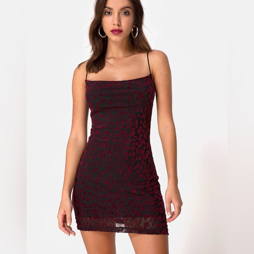 Motel Rocks Black & Red Leopard Slip Mini Dress